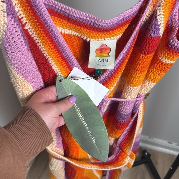 Farm Rio New with Tag Striped Knit Crochet Mini Belted Wrap Dress Size Large - Picture 5 of 8